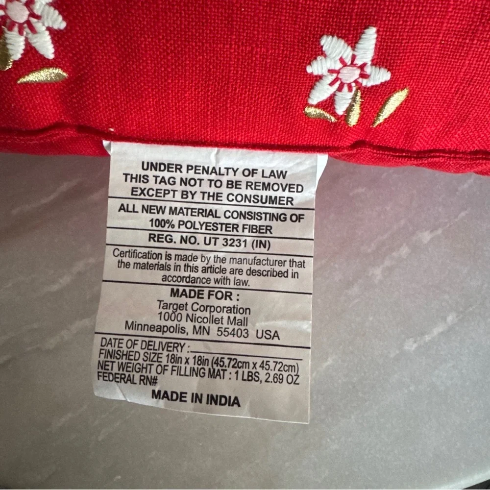 NWT Floral Red Decorative Pillow - Threshold